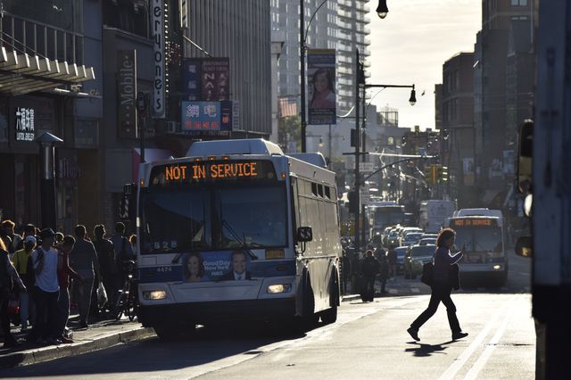 A photo of an MTA bus before the pandemic